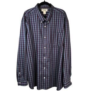 Duluth Trading Co Shirt Men's 3XL Red Blue Plaid Wrinkle Fighter Classic Casual
